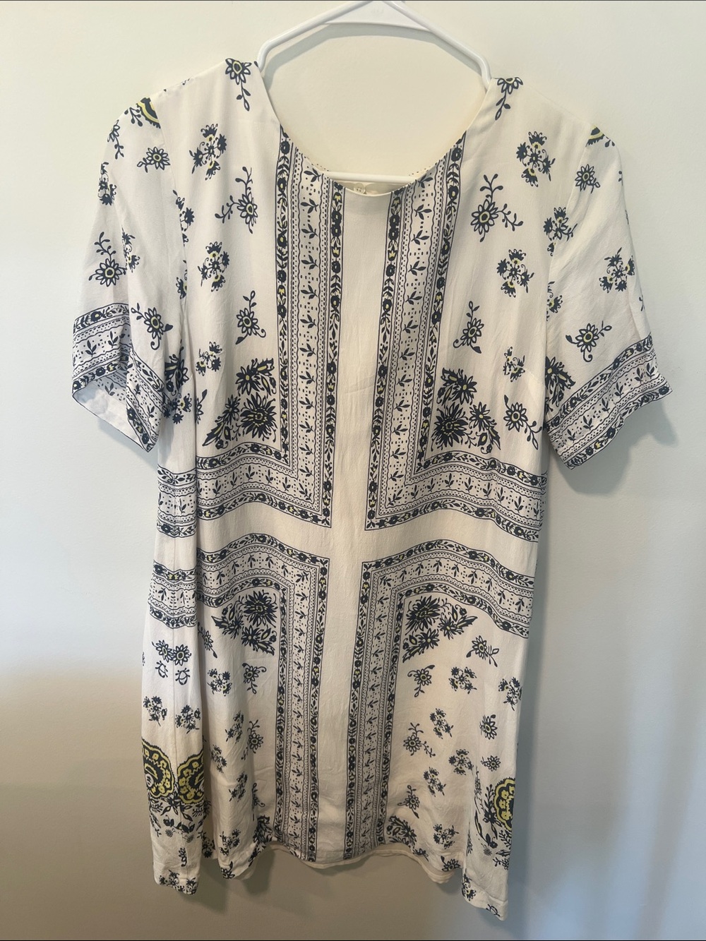 LOFT White Dress with Black Floral Bandana Print